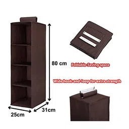 Kuber Industries Brown 4-shelves Wardrobe Hanging Organizer image 4