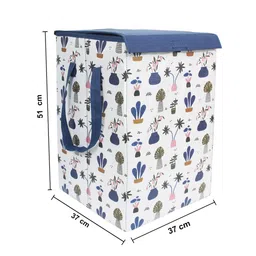 prettykrafts White & Blue Printed Foldable Laundry Basket With Lid image 5