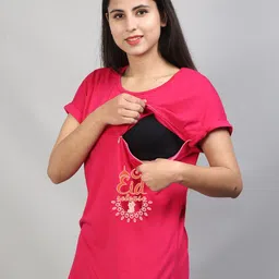 SillyBoom Typography Printed Round Neck Cotton Regular Maternity T-shirt image 3