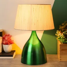 White Fabric Shade Table Lamp with Green Base by Foziq-picture-26