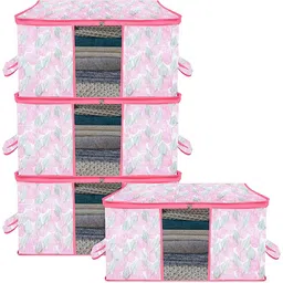 Kuber Industries White & Pink 4 Pieces Printed Saree Organizers image 1