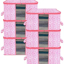Kuber Industries Pink & White 6 Pieces Printed Saree Organizers image 1