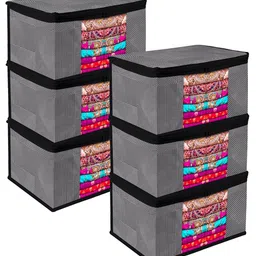 Kuber Industries Grey & Black 6 Pieces Printed Saree Organizers image 1