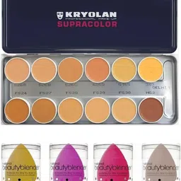 kryolan pcs makeup blender with SupraColor Foundation Palette 12 Color ( FS ) Foundation (12 Color, 40 ml)-picture-22