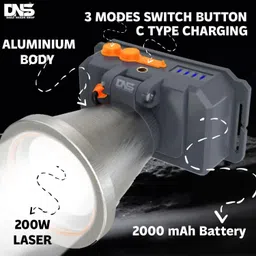 daily needs shop 200 Watt Laser Rechargeable Head Lamp 3 Blink Mode Aluminum Body 4000mAh Battery 5 hrs Torch Emergency Light image 4