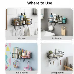 koza nest Multipurpose Self-Adhesive Organizer for Bathroom & Kitchen Storage Rack| Iron Wall Shelf image 5