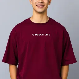 urgear Men Printed Round Neck Cotton Blend Red T-Shirt image 1