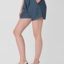 cefalu Solid Women Denim Blue Regular Shorts image 3