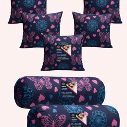 villagers Microfibre Bolster Pack of 7 Geometric Cushion & 2 Bolster Set - Butterfly Print-picture-42