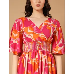 raiyani enterprise Women Fit and Flare Pink, Orange Knee Length Dress image 4