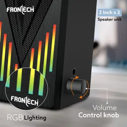 FRONTECH 2.0 USB Powered Multimedia Speakers with RGB Lights | 2 x 3W Drivers (5.2 cm) | AUX Connectivity | for Laptop, PC, Mobile | 1 Year Warranty (SPK-0006, Black) image 4