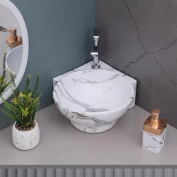 hisre Small Corner Ceramic Wash Basin for Bathroom | Wall Mounted Sink(16x 13x 5 Inch) G3902 Wall Hung Basin image 1