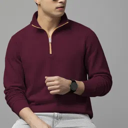 tripr Men Solid High Neck Maroon Sweater image 1