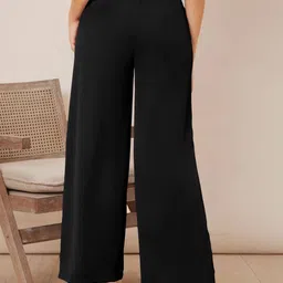 kotty Women Straight Fit Black Viscose Rayon Trousers image 3