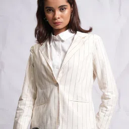 Women Striped Single Breasted Casual Blazer-image-72