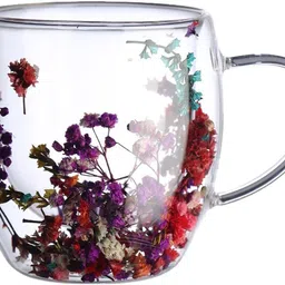 adhunyk Double Wall Glass with Floral Design Heat-Resistant Insulated Coffee,Tea Cup Glass Coffee Mug image 1