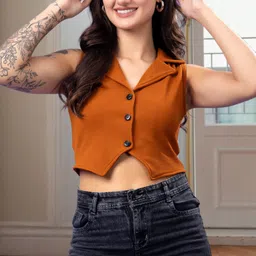 popwings Solid Women Waistcoat image 1