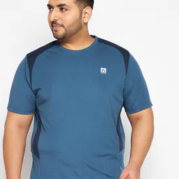 austivo Men Colorblock Round Neck Polyester Blue T-Shirt image 1