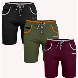 vinthon Pack of 3 Self Design Men Black, Green, Maroon Regular Shorts-picture-13