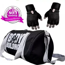 ananya enterprises 15 L Gym Duffel Bag - Combo set of Gym bag Polyester and high qualtiy Gloves (Black, Free Size) - White-picture-16