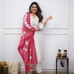 clostyle Women Self Design Cotton Blend A-line Kurta With Attached Dupatta image 1