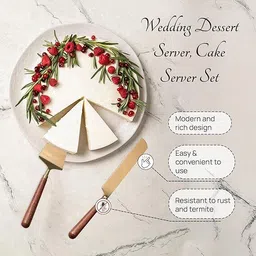 nestroots Cake Server, Cheese, Cutting Knife Spade Spatula with stainless steel Handle for party restaurant café kitchen, Gold set of 2 Steel Cake Server image 2