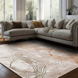 Cream Abstract Polyester 4 ft X 6 ft Machine Made Carpet by Sapana Carpet-Mats-image-89