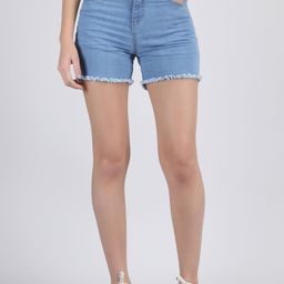 peptrends Solid Women Denim Light Blue Denim Shorts-picture-0