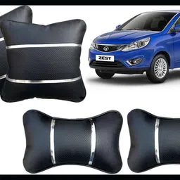 Black, Silver Leatherite Car Pillow Cushion for Tata-image-48