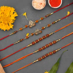 hoshita Rudraksh Mahadev Mahakal Trishul Rudraksh Rakhi Set With Tilak Pack 5#5 Mauli Thread Rakhi Set-picture-10