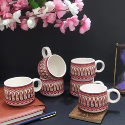 nohunt Pack of 6 Ceramic Handpainted Tea Cup Set | For Tea, Coffee, Hotdrink Hosting For Friends & Family image 1
