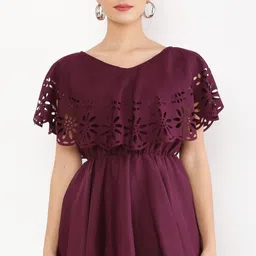 indaisy fashion Casual Flared Sleeves Laser Cut Women Maroon Top image 1