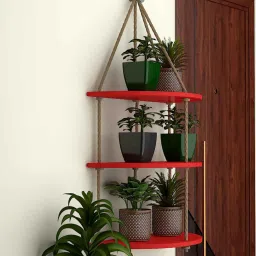vibecrafts Three Layers Red Engineered Wood Wall Shelves image 2