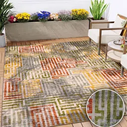 kaleen india Multicolor Geometric Polyester 3' X 5' Machine Made Carpet image 1