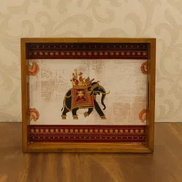home decorina Royal Elephant Procession Wooden Serving Tray Set (Set of 2) Tray Serving Set image 3