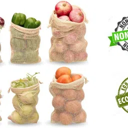 elaheh 100%cotton vegetable storage bags for fridge. Reusable drawstring vegetable bag. Pack of 6 Grocery Bags image 4