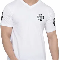 Faizaan Men Solid V Neck Cotton Blend White T-Shirt-image-0