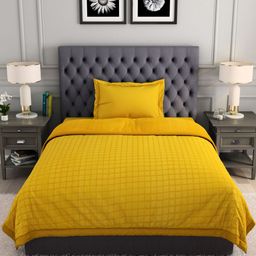 SPACES Haven Yellow Checked AC Room 350 GSM Single Bed Blanket-picture-3