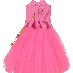 a.t.u.n. A T U N Girls Pink & Cream-Coloured Embroidered Thread Work Ready to Wear Lehenga & Blouse With Dupatta image 2