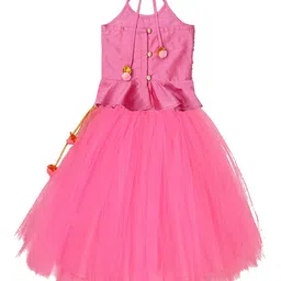 A.T.U.N. Girls Pink & Cream-Coloured Ready to Wear Lehenga & Blouse With Dupatta image 3