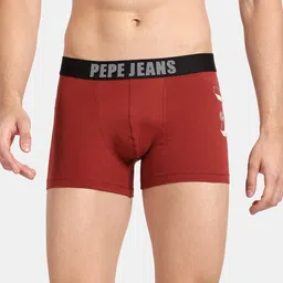 Pepe Jeans Men Pack of 2 Brand Logo Printed Outer Elastic Cotton Trunks image 3