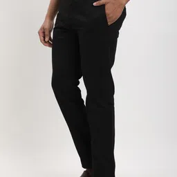 indian terrain Men Slim Fit Black Cotton Blend Trousers image 3