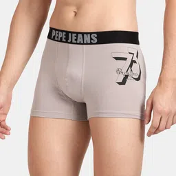 Pepe Jeans Men Pack of 2 Brand Logo Printed Outer Elastic Cotton Trunks image 2