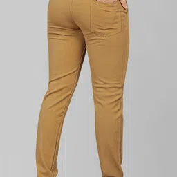 combraided Men Straight Fit Khaki Lycra Blend Trousers image 4