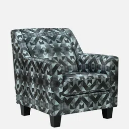 woodsworth from pepperfry Voorst Fabric Full Back Lounge Chair In Black Abstract Print image 5
