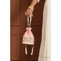 THE TAN CLAN Ama Pink Potli Bag with Pearl Handle image 1