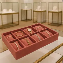 La Trove Dark Pink Premium Velvet 8 Slot Wardrobe Closet Bracelets Organizer Tray-picture-27