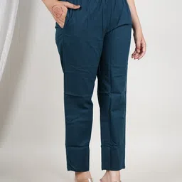 krishna fashion Women Straight Fit Dark Blue Pure Cotton Trousers image 2
