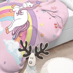 Polka Tots Pink & Blue Cartoon Characters AC Room Reversible 210 GSM Single Bed Comforter-image-4