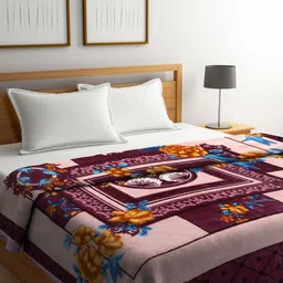 Arrabi Magenta & Yellow Floral Woollen Mild Winter Double Bed Blanket-image-19